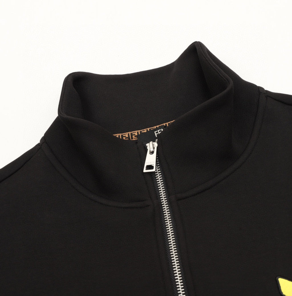 Fendi “Monster Eyes” 25FW Chaqueta Negra con Cierre y Bordado Amarillo