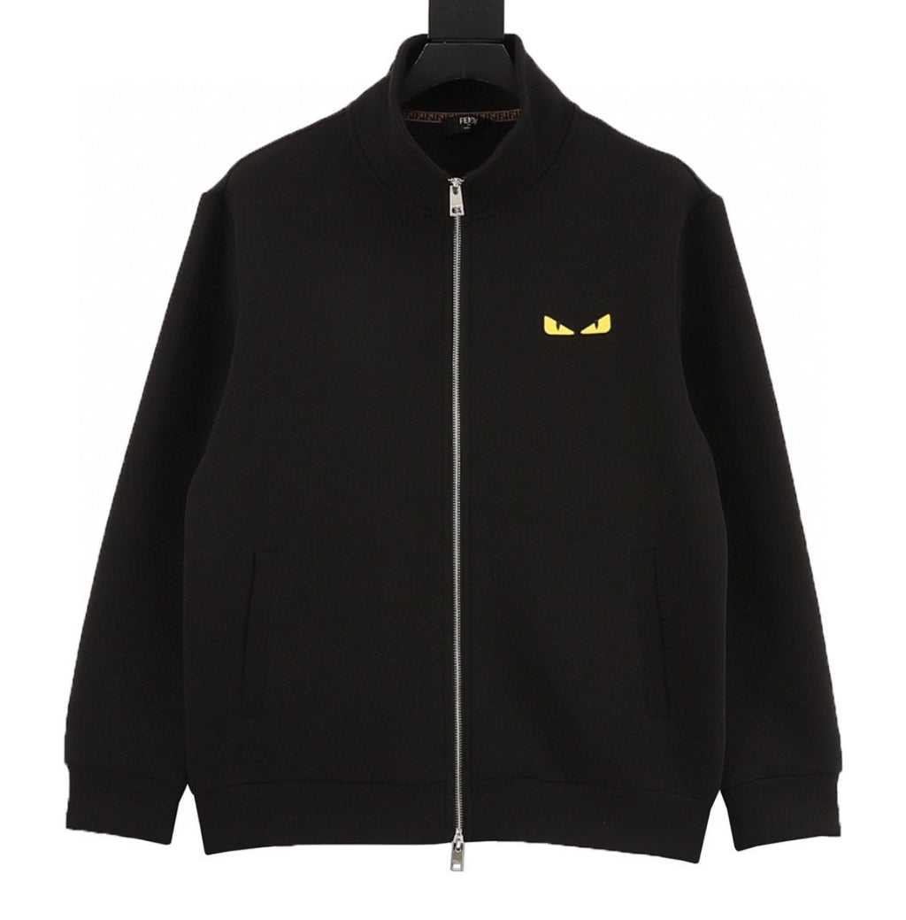 Fendi “Monster Eyes” 25FW Chaqueta Negra con Cierre y Bordado Amarillo